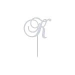 Elegant K monogram letter cake topper with swirl script design, crafted from aluminum with a natural aluminum finish. Measures 7.5 inches wide by 11.0 inches high. Perfect for adding a personalized touch to cakes.